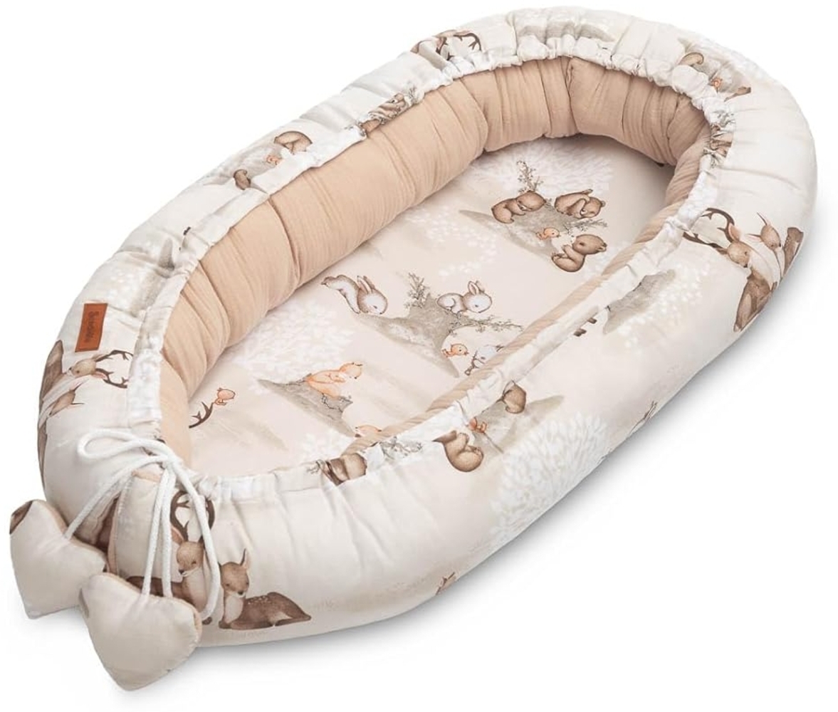 SENSILLO - Babynestchen Neugeborene - Baby-Kokon bis zu 6 Monaten - Für Bett, Kinderbett und Reise - Musselin und Baumwolle mit Silikonfüllung - 80x45 cm - Hain, Braun Bild 1