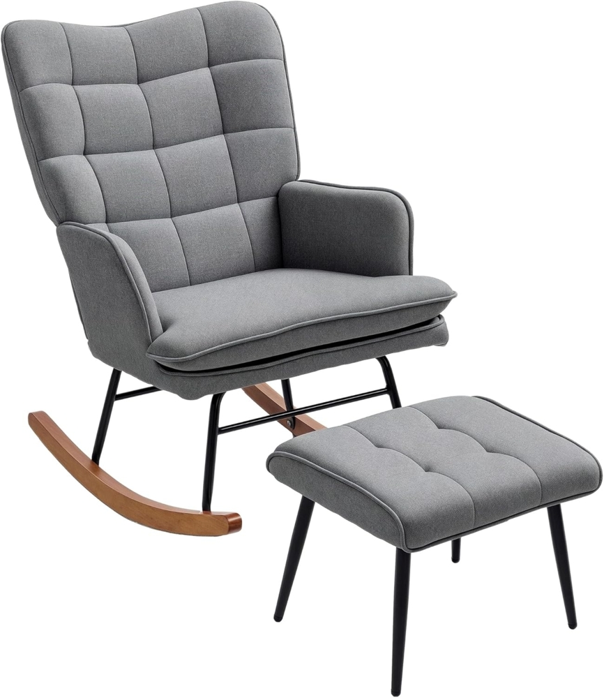 HOMCOM Schaukelsessel mit Hocker, Relaxsessel mit Leinenoptik (Armlehnsessel, 2-St, Schwingsessel), für Wohnzimmer, Schlafzimmer, Schwarz+Dunkelgrau Bild 1