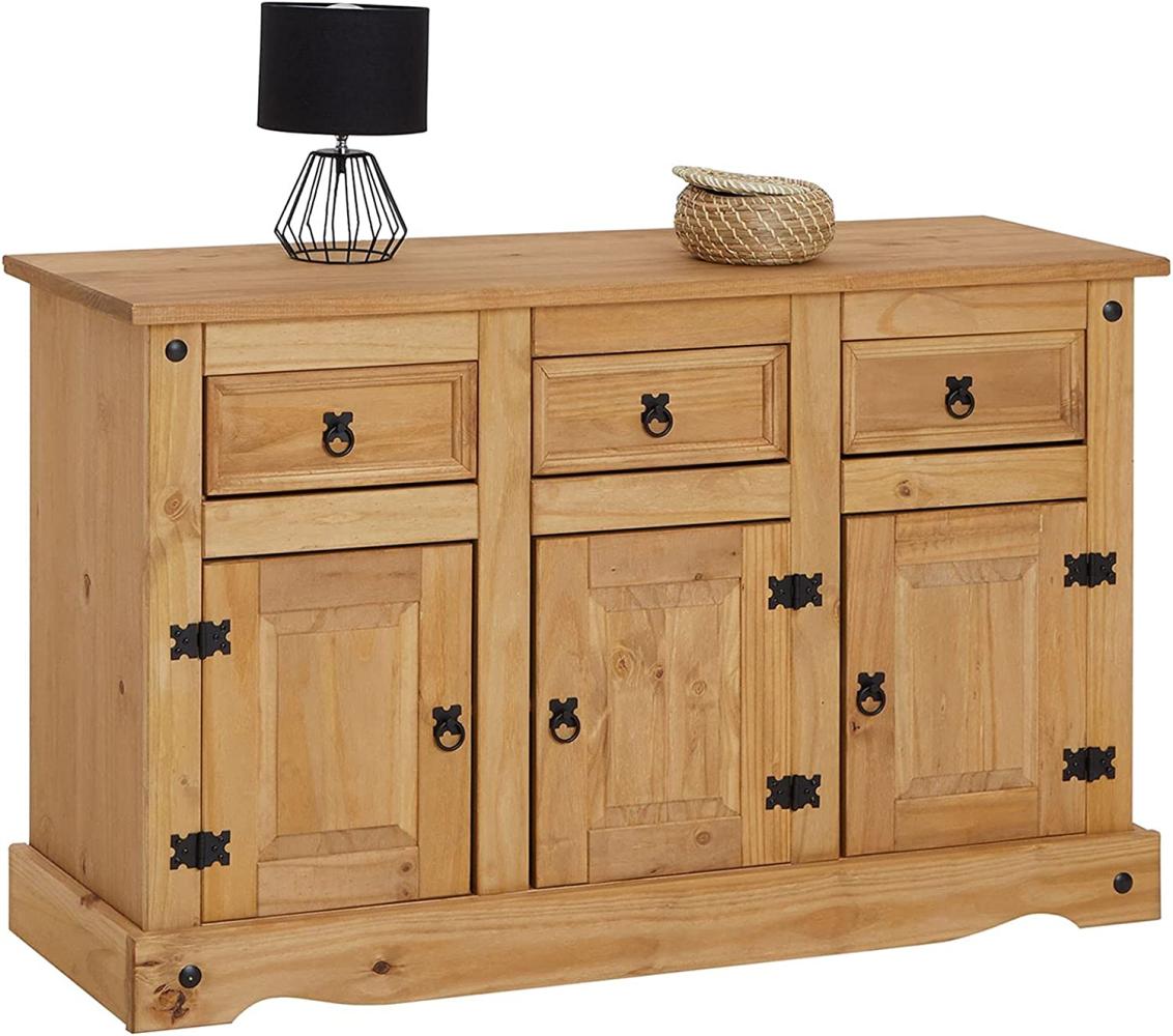 CARO-Möbel Sideboard Salsa Kommode Mexiko Stil Highboard Anrichte Kiefer massiv gebeizt, gewachst mit 3 Schubladen und 3 Türen Bild 1