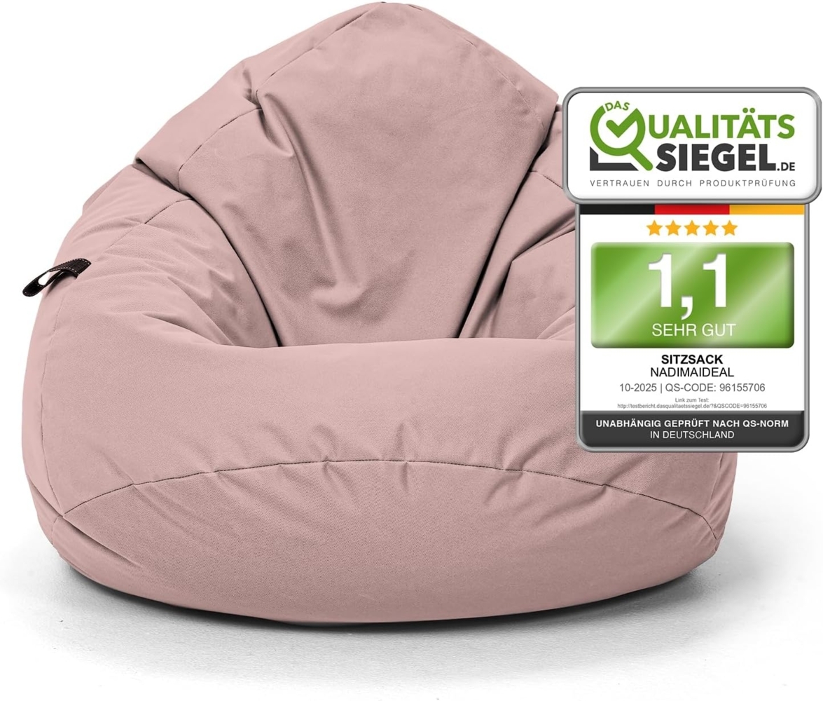 Nadimaideal Sitzsack Tropfenform Kastanie | Bodenkissen für Kinder & Erwachsene | Indoor & Outdoor | Gaming Sitzsack - Sitzkissen - Beanbag | Füllung EPS Perlen (Puderrosa, XXL-Durchmesser 88 cm) Bild 1