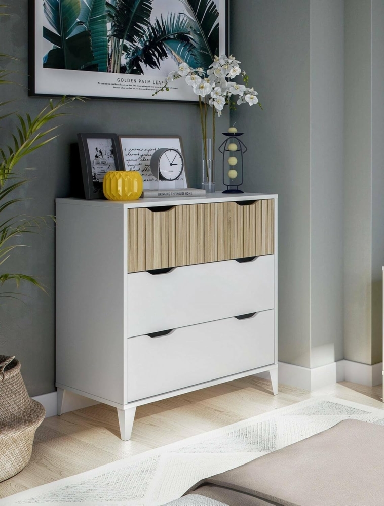 Dmora - Kommode Gromore, Mehrzweckkommode, Schlafzimmerkommode, Schrank mit Schubladen, 71x40 h76 cm, Weiß und Eiche Bild 1