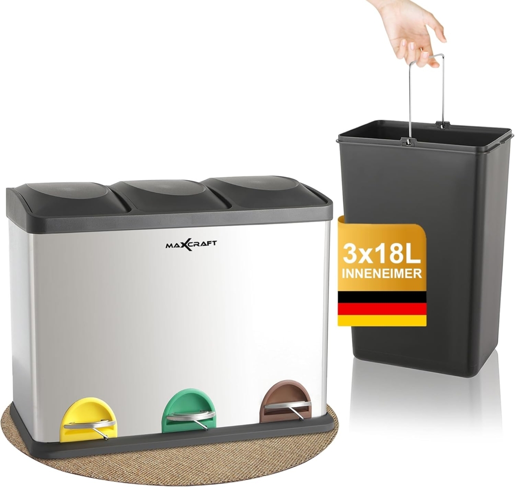 MAXCRAFT Mülleimer / Treteimer mit 3 Behältern - 54 Liter (3 x 18 Liter) Bild 1