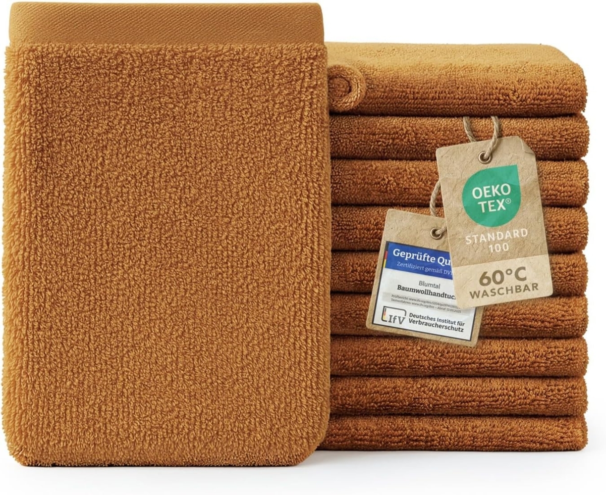 Blumtal Waschhandschuh 10er Set aus Frottee 15x20 cm - weich und saugstark, (Set), mit modischer Bordüre und praktischer Aufhängeschlaufe, 100% Baumwolle Bild 1