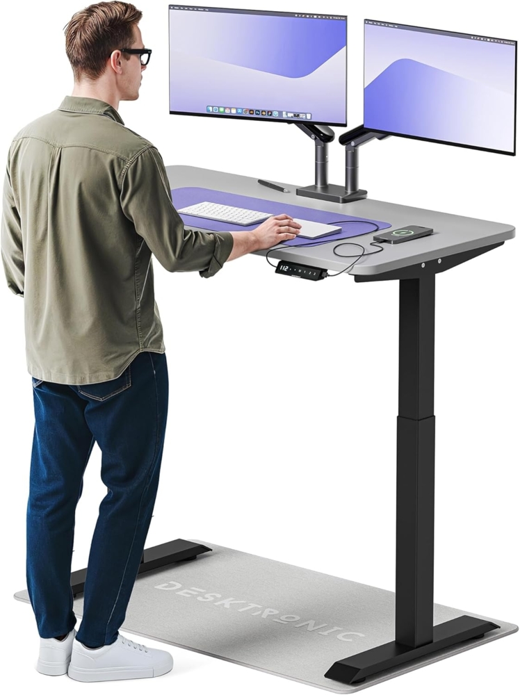 Höhenverstellbarer Schreibtisch (120x60 cm) - Sitz- & Stehpult mit Ladebuchsen - Schreibtisch Höhenverstellbar Elektrisch Touchscreen & Stahlfüßen - Schreibtisch Höhenverstellbar von Desktronic Bild 1
