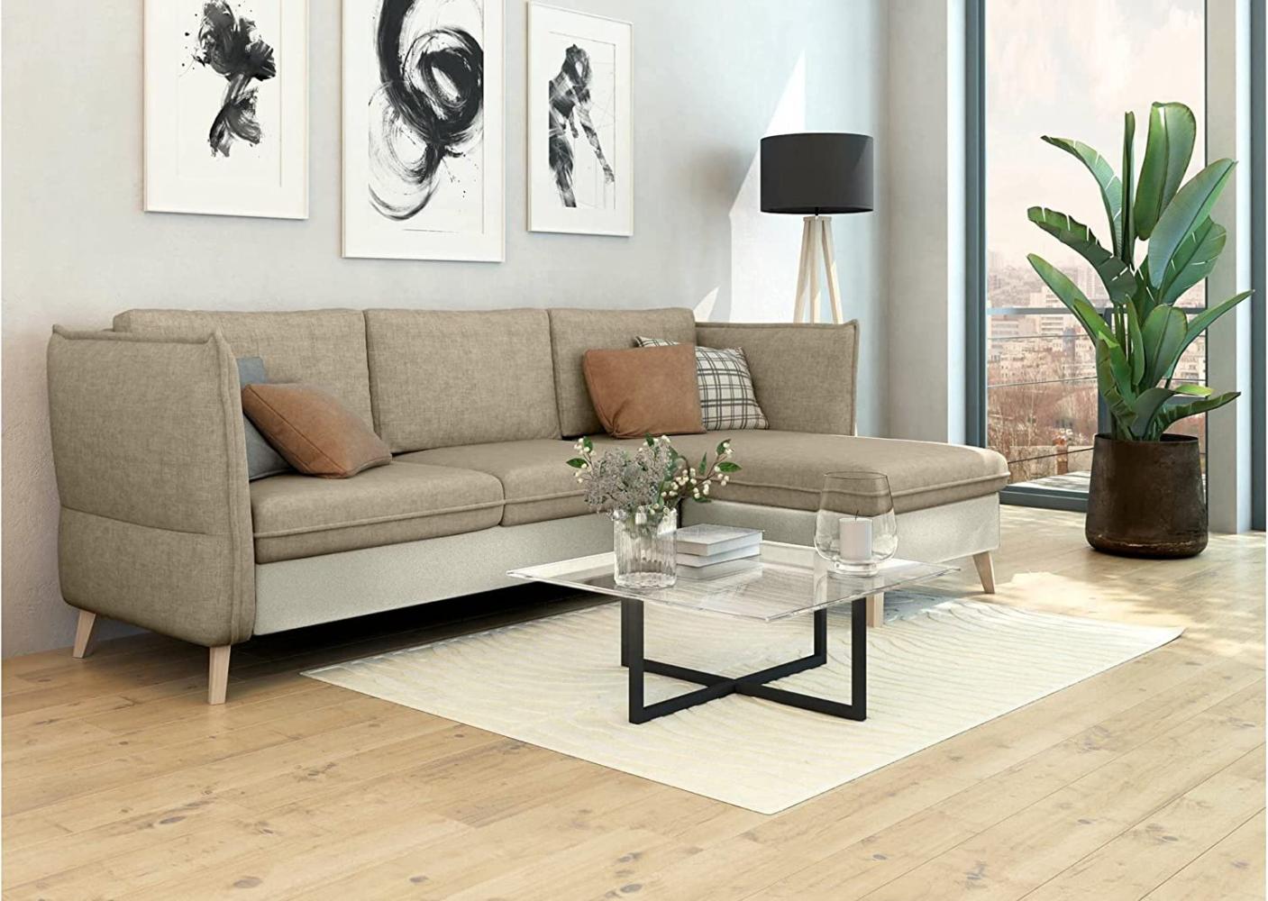 Stylefy Felipa Ecksofa Kunstleder SOFT Mikrofaser ENJOY Hellgrau Beige Rechts Bild 1