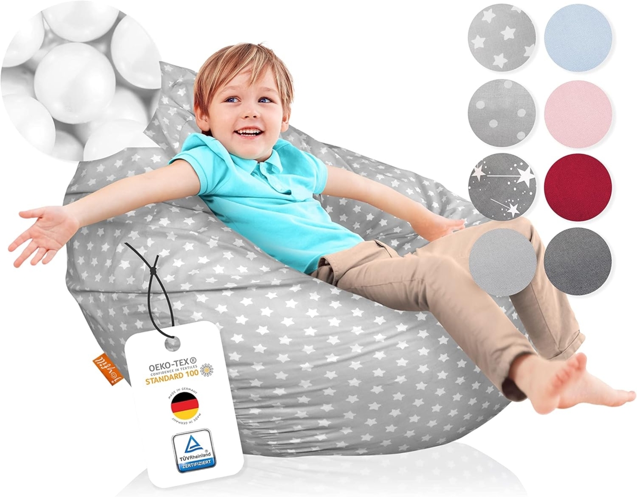 joyfill® XXL Sitzsack Kinder ÖKO-TEX Zertifiziert & 100% Made in Germany I Extra leise & Schadstofffreie Mikroperlen I Kinder Sitzsack XXL mit weichem Baumwollbezug ideal für Jungen & Mädchen Bild 1