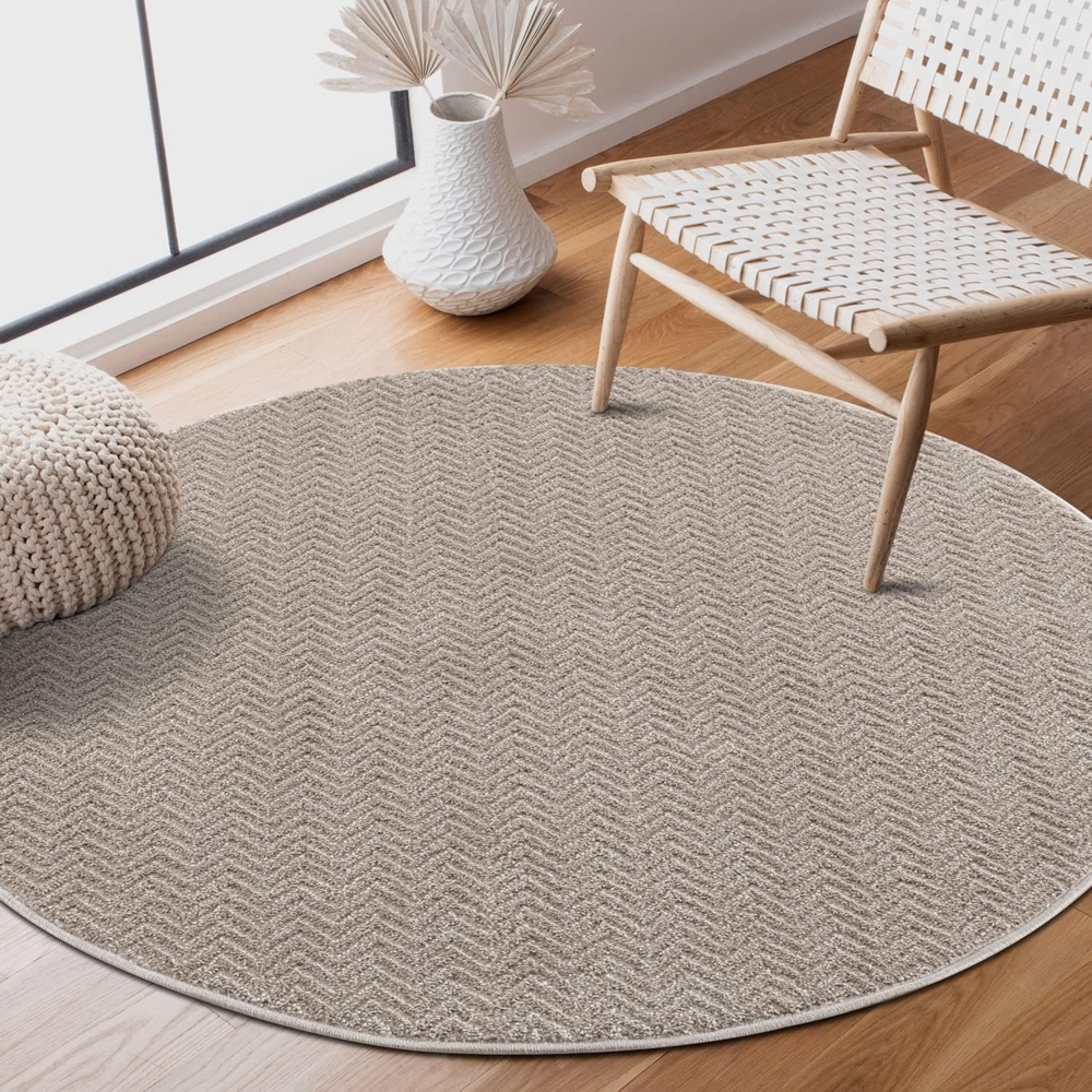 Teppich Rund - Beige - 120x120cm - Meliert Muster - Einfarbig - Hoch Tief Effekt - Kurzflor Weich Schlafzimmer Kinderzimmer Dekoration - Deko Teppiche Bild 1