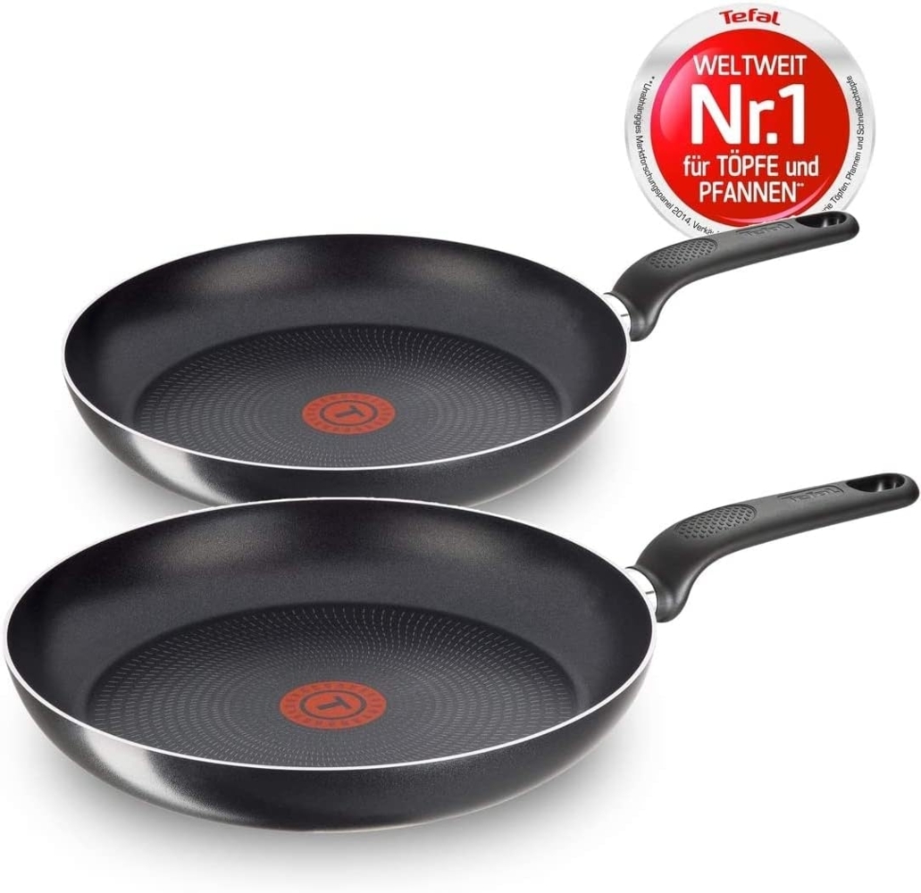 Tefal B184S244 Simple Cook Pfannenset 2-teilig – Antihaft Bratpfannen 24 cm + 28 cm mit Thermo-Spot Temperaturanzeige und ergonomischem Thermokunststoff-Griff – Leichte, spülmaschinenfeste Bratpfannen für alle Herdarten (außer Induktion) Bild 1
