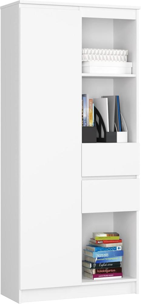 Home Collective Bücherregal Schrank Büroregal weiß 80cm breit 180cm hoch, Aktenschrank, Büroschrank, Mehrzweckschrank, mit Tür und 2 Schubladen mittig Bild 1