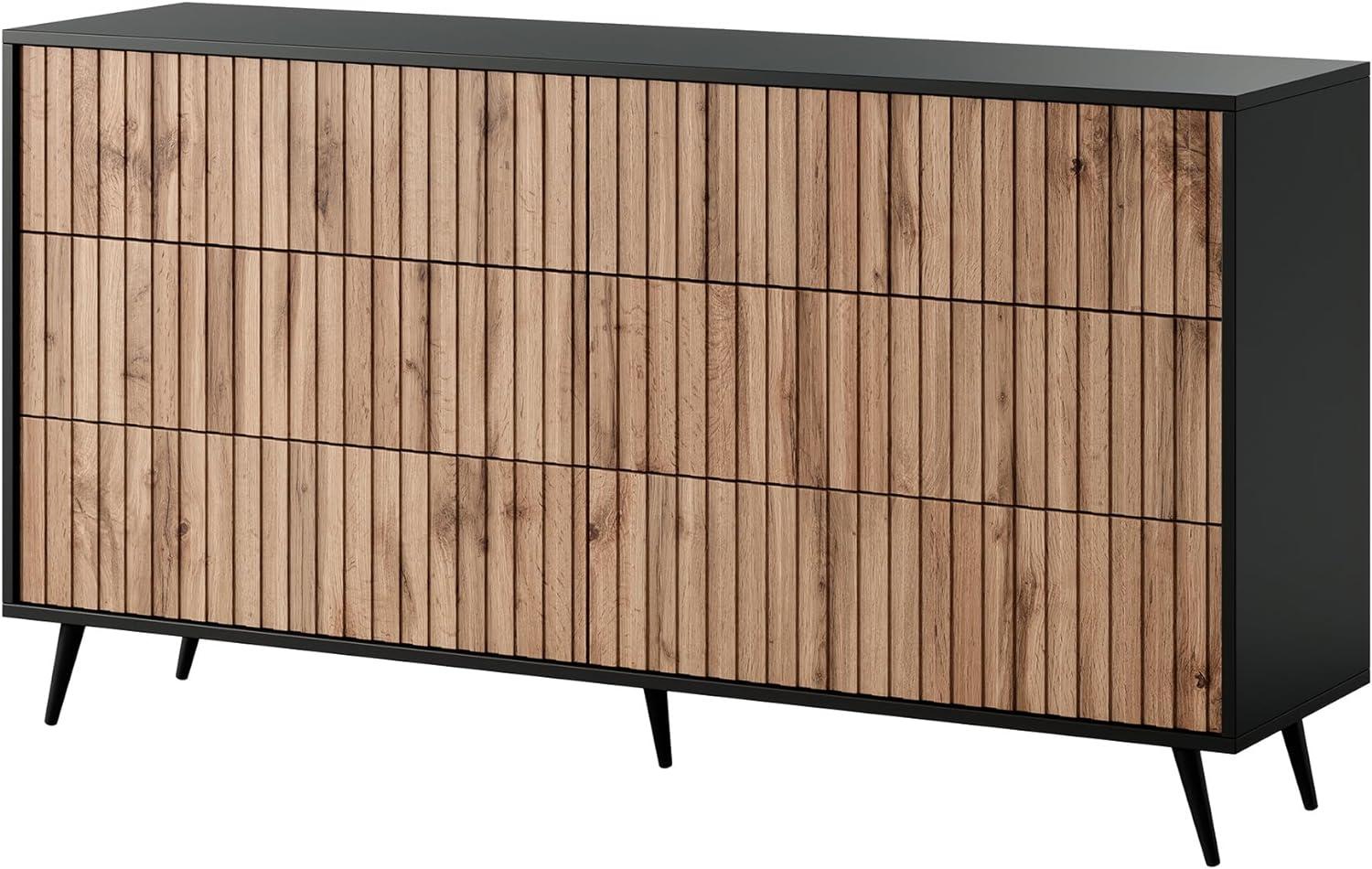 Selsey BELLO - Kommode Doppelkommode mit 6 Schubladen Schwarz / Wotan Eiche, 154 cm Bild 1