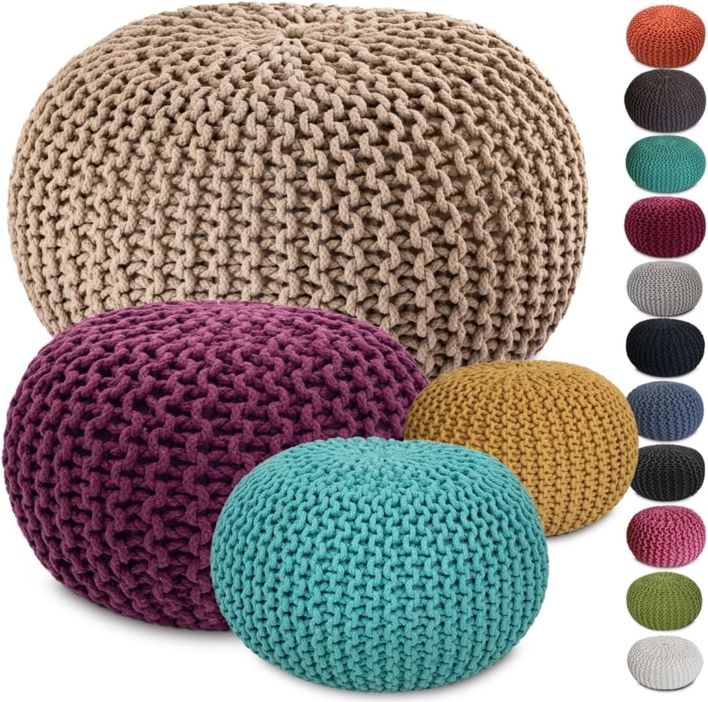 Amagohome Sitzhocker Strickhocker XXL Pouf Ø55 H37cm Bodenkissen Sitzpouf Baumwolle nachhal Bild 1