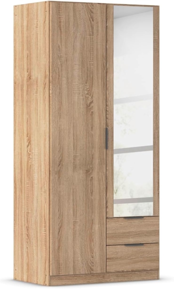 Rauch Möbel Lagoa, Kleiderschrank, Garderobe für Schlafzimmer, Kinderzimmer, Jugendzimmer 2-türig mit Spiegel, 2 Schubladen, mit Zubehör Premium, Farbe Eiche Sonoma, Holz, Breite 91 Bild 1