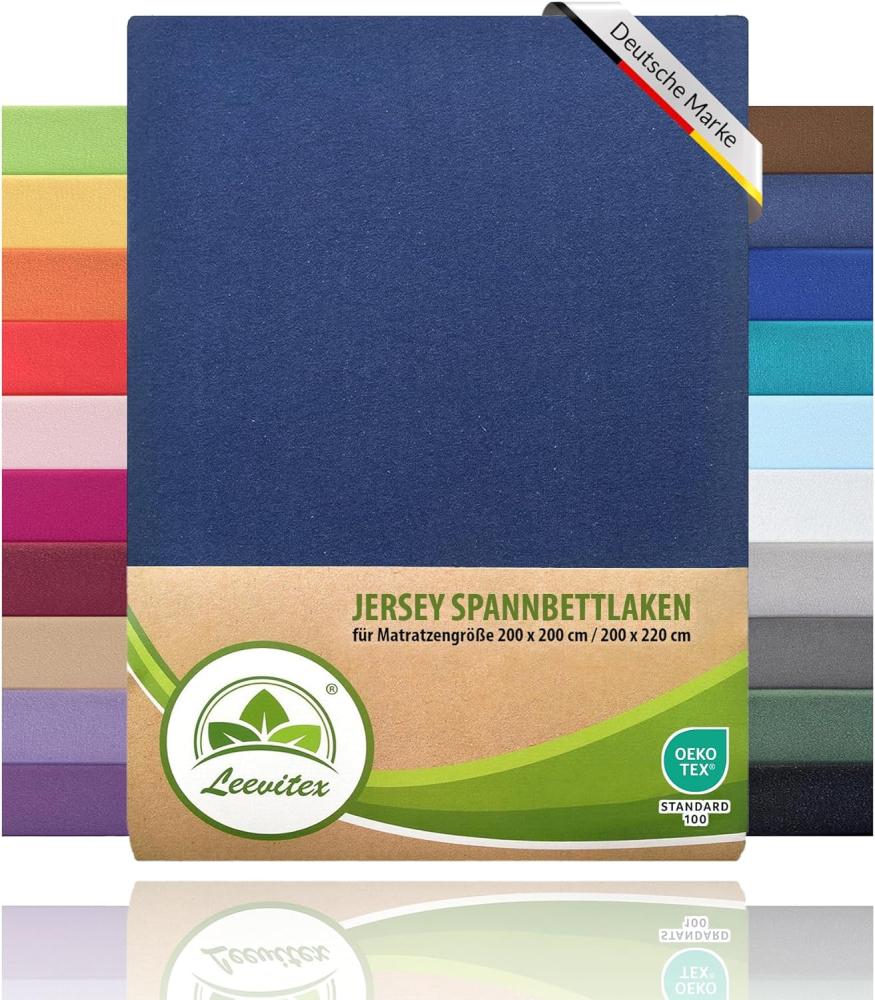 leevitex® Boxspringbett & Wasserbett Spannbettlaken | 100% Baumwolle | Markenqualität | Ökotex | 200 x 220 cm + 40 Steg - Navyblau/Marine Bild 1