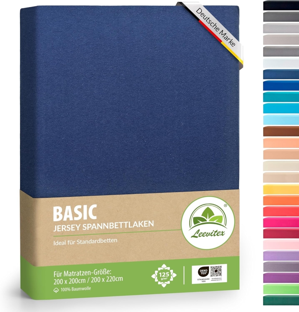 leevitex® Boxspringbett & Wasserbett Spannbettlaken | 100% Baumwolle | Markenqualität | Ökotex | 200x220 cm + 40 Steg - Navyblau/Marine Bild 1