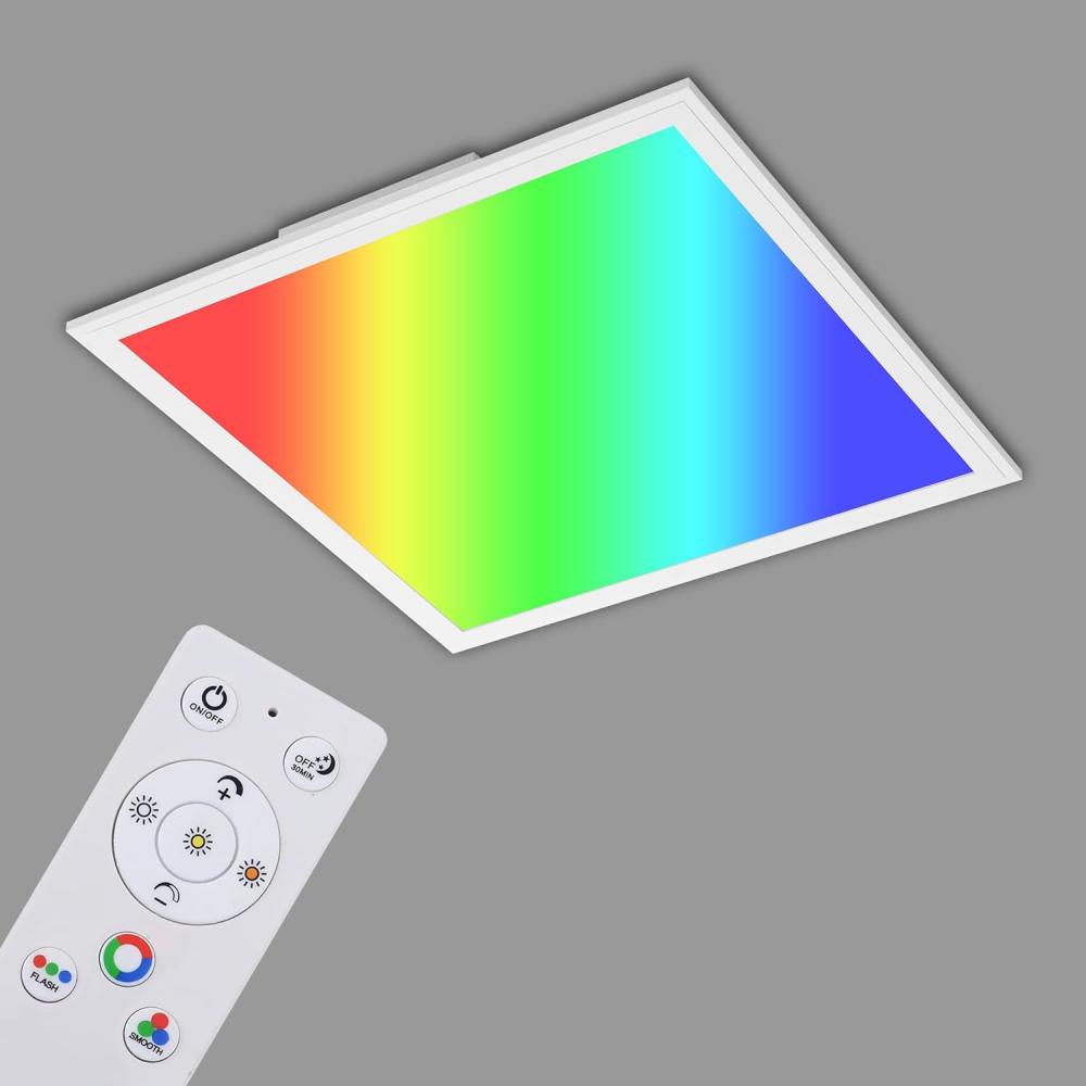 BRILONER - LED Deckenlampe flach mit Fernbedienung, einstellbar von warmweiß bis kaltweiß, buntes RGB Licht, LED Lampe, LED Deckenleuchte, Wohnzimmerlampe, LED Panel, Küchenlampe, 45x45x7 cm, Weiß Bild 1