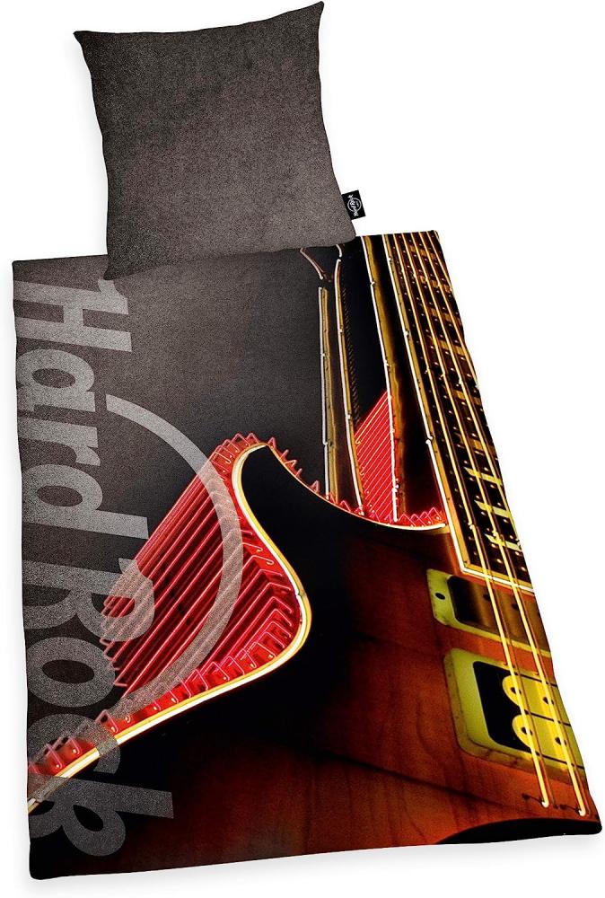 Herding HARD ROCK Bettwäsche-Set, Wendemotiv, Original Hard Rock Café Lizenz, Bettbezug 155 X 220 cm, Kopfkissenbezug 80 x 80 cm, Baumwolle/Renforcé, Grau Bild 1