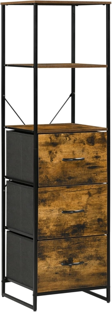 HOMCOM Kommode Sideboard mit 3 Schubladen aus Stoff, Regal und Griff (Regal und Griff, 1 St, Aufbewahrungsschrank mit Industrial Design), für Wohnzimmer Rustikal-Braun Bild 1