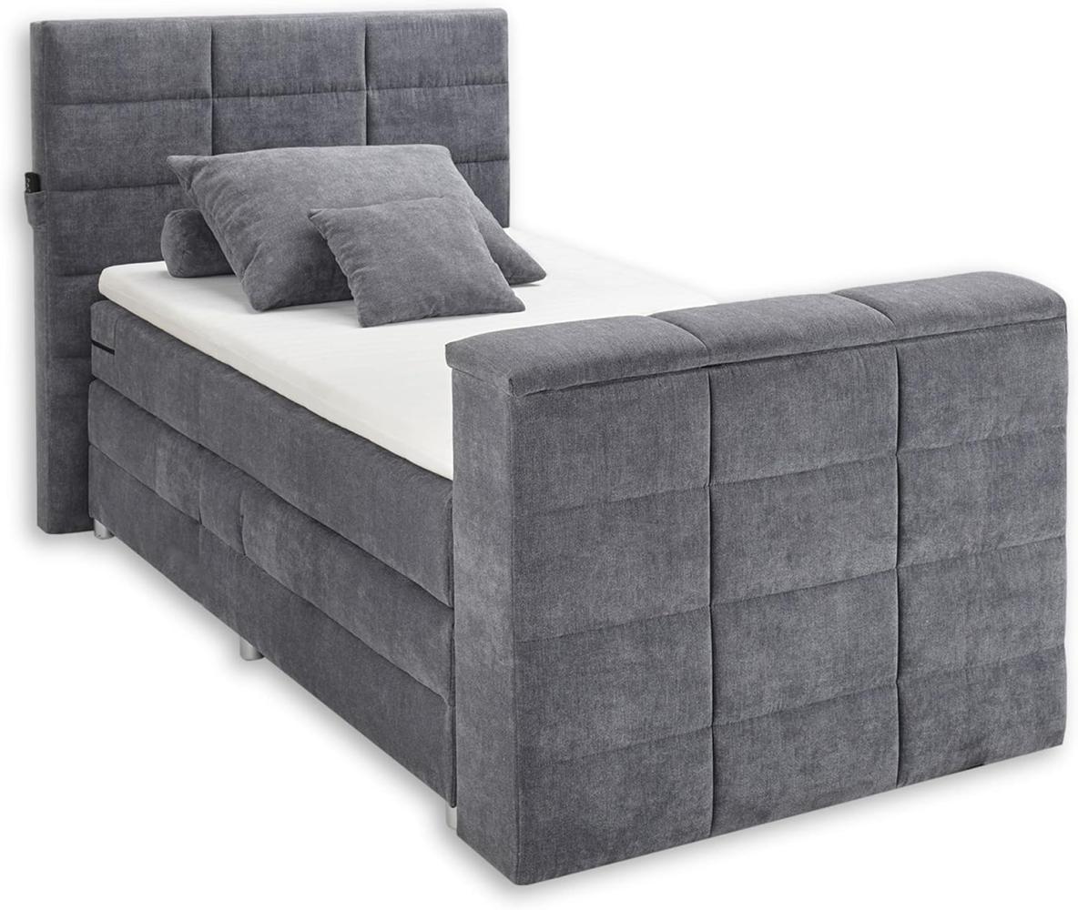 DENVER 6 Boxspringbett 120x200 mit Bettkasten, Anthrazit - Bequemes Doppelbett mit 7-Zonen Federkern Matratze und Topper - 134 x 123 x 240 cm (B/H/T) Bild 1