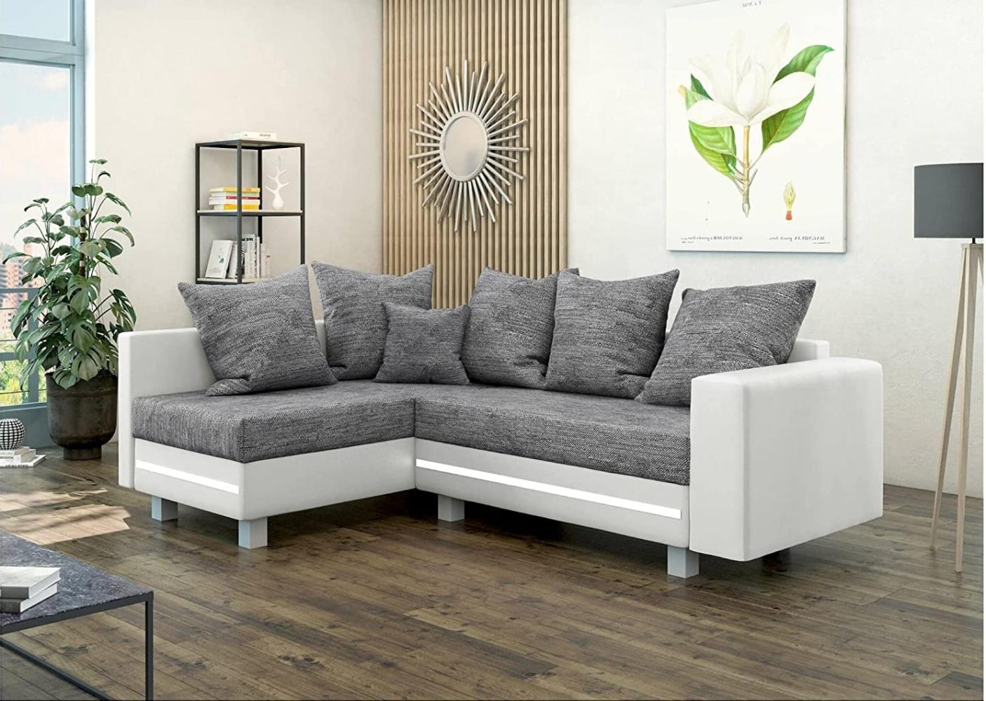 Stylefy Morgan Ecksofa Strukturstoff BERLIN Kunstleder MADRYT Grau Weiß Links Bild 1