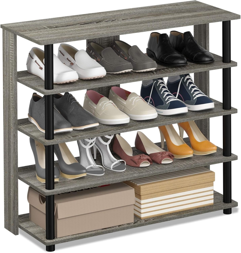 Furinno Schuhregal mit 5 Ablageflächen, holz, Französisches Eichengrau, 29. 97x29. 97x74. 8 cm Bild 1