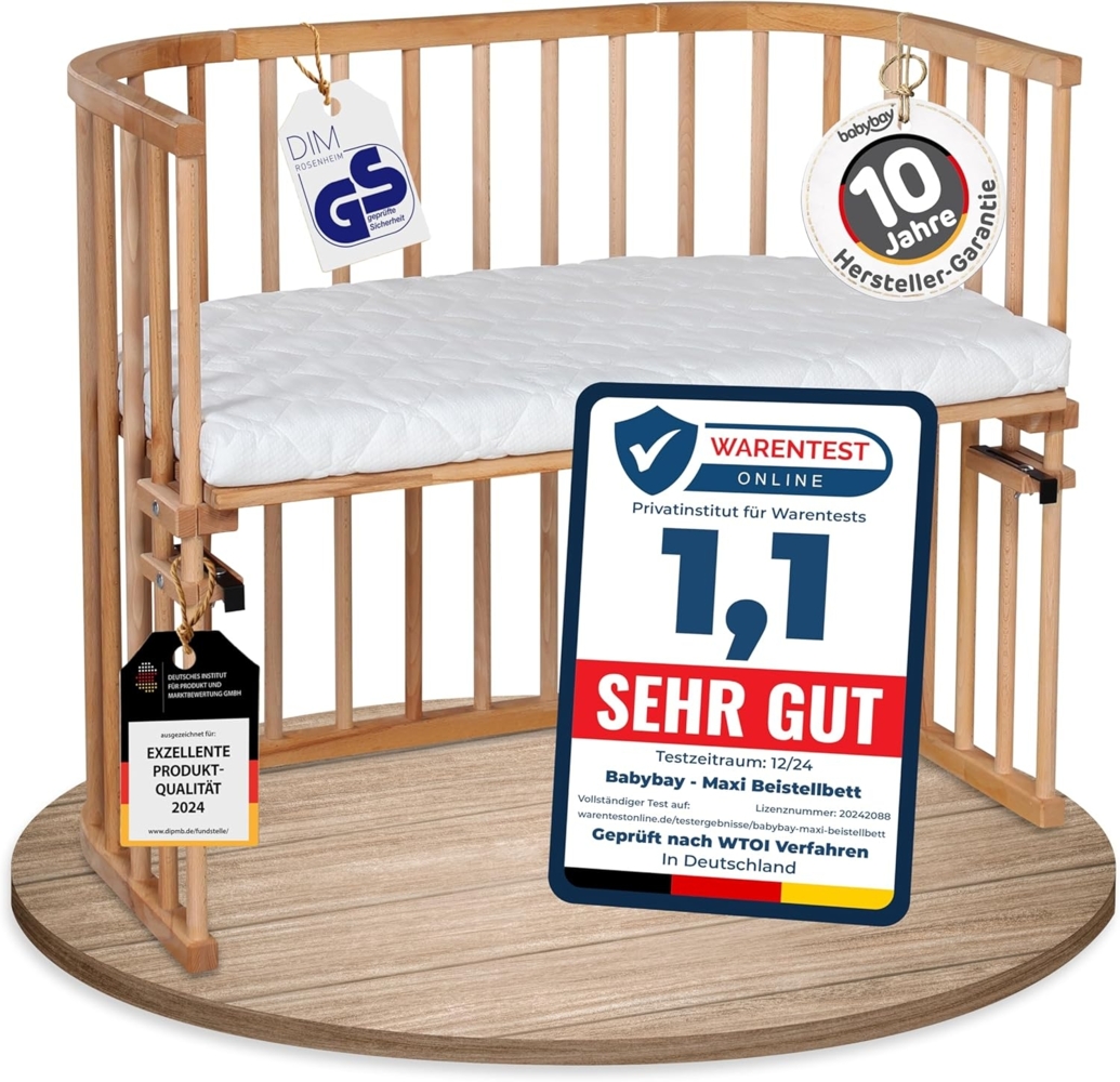 babybay Maxi extra großes Beistellbett aus massivem Buchenholz/Kinderbett Höhe stufenlos verstellbar & umweltfreundlich/mit Matratze Classic Soft (kernbuche geölt) Bild 1