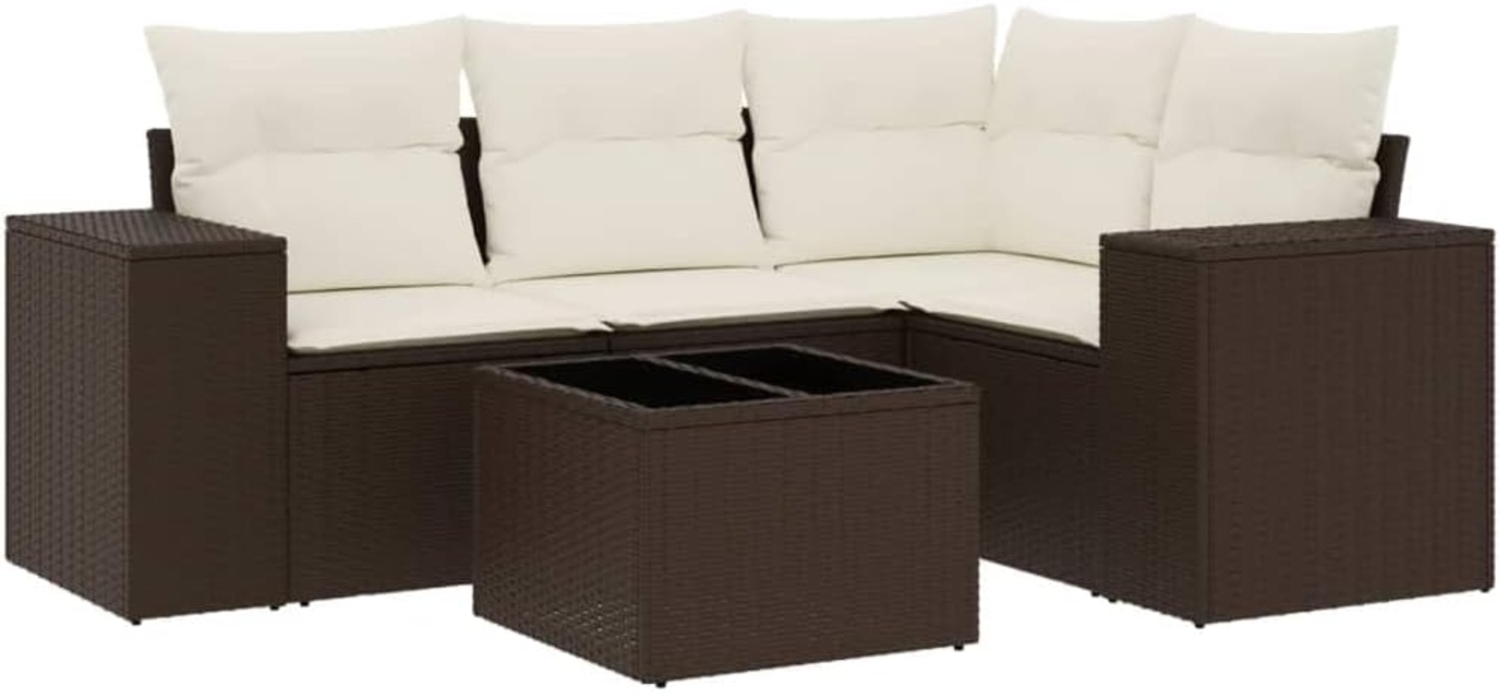 vidaXL 5-tlg. Garten-Sofagarnitur mit Kissen Braun Poly Rattan 3254860 Bild 1