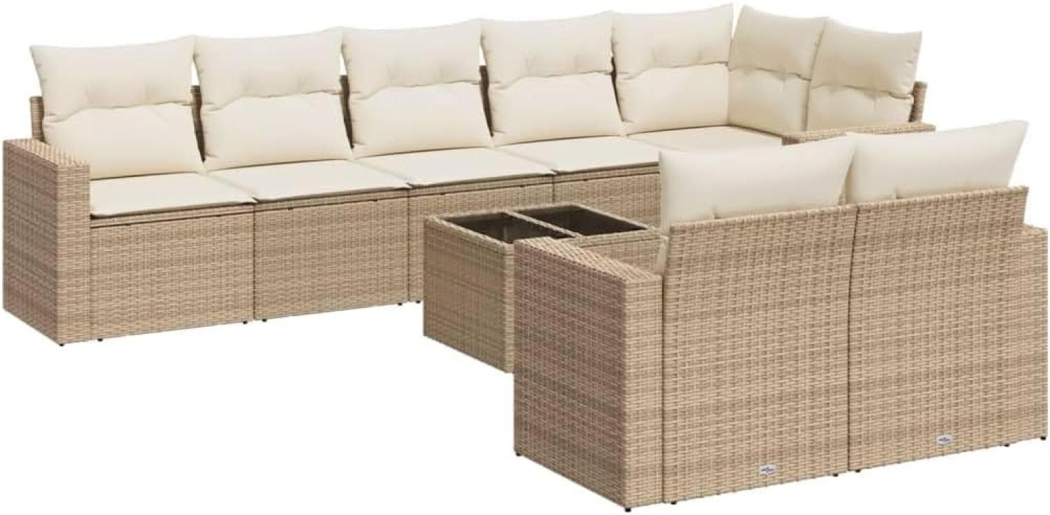 vidaXL 9-tlg. Garten-Sofagarnitur mit Kissen Beige Poly Rattan 3251565 Bild 1
