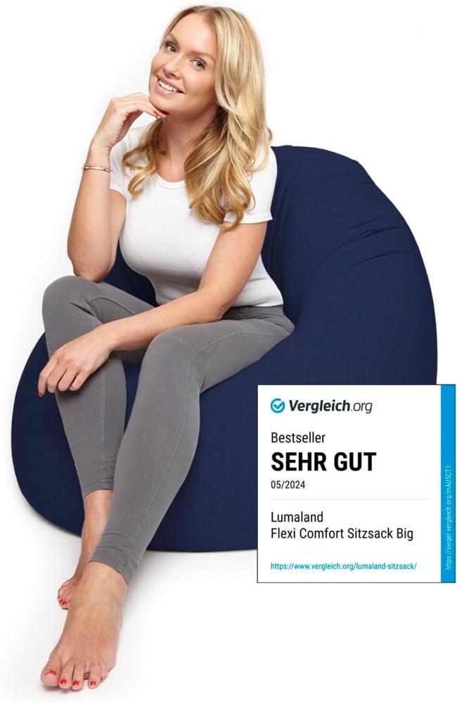 Lumaland Flexi Comfort Sitzsack Premium Bean Bag Sitzkissen - Medium - 142 x 84 cm - Navyblau Bild 1