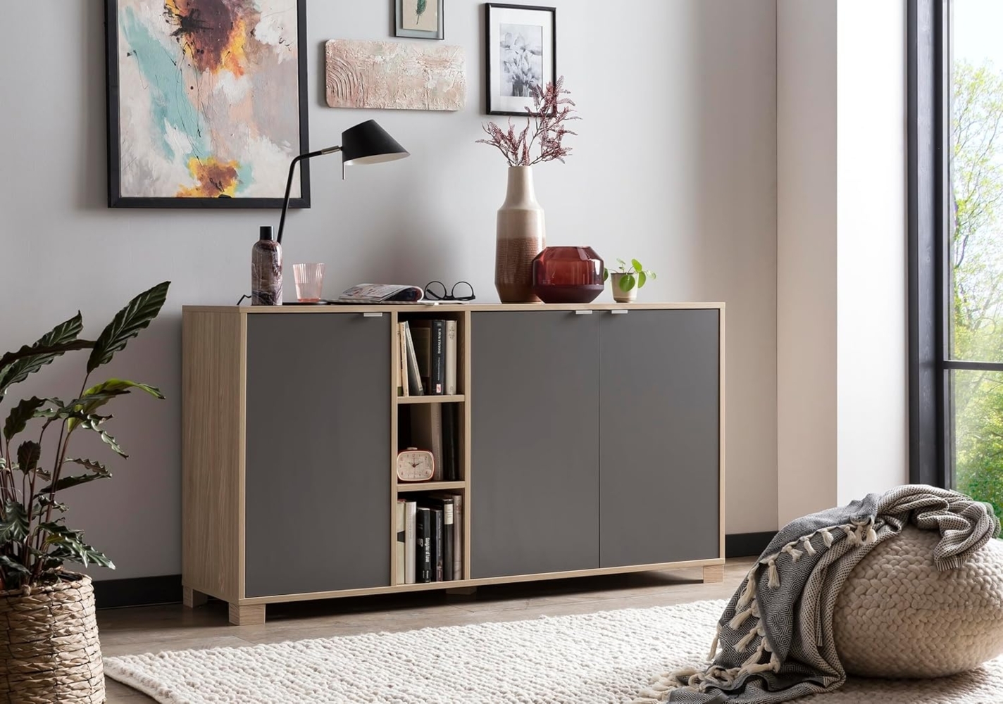 Schildmeyer Sideboard Anouk, 701769, Eiche hell Dekor/basaltgrau, 144,5 x 39 x 78,1 cm Bild 1