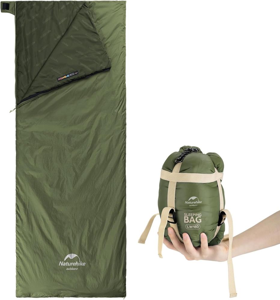 Naturehike Ultraleichter Sommerschlafsack, weicher Komfort, Reiseschlafsack, wasserdichter Schlafsack für Camping, Wandern – Armeegrün, 205 × 85 cm Bild 1