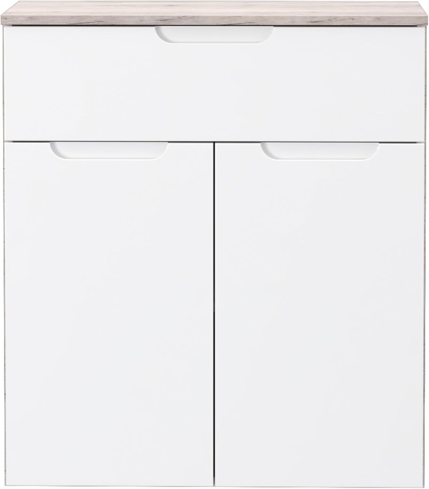 Forte Moreno Kommode 70, Moderne Kommode mit 2 Türen und 1 Schublade, Schlaf-/Wohnzimmer, Flur, Holzwerkstoff, Weiß, 70 cm breit x 80,1 cm hoch x 34,1 cm tief Bild 1