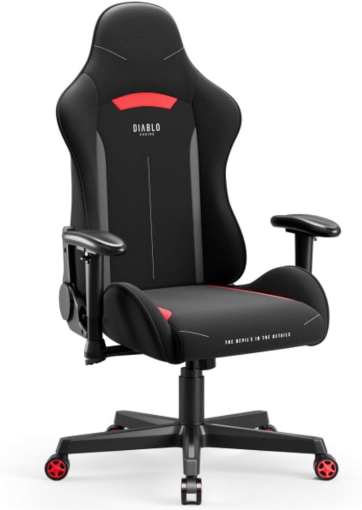 Diablo Gamer Stuhl Stoff | Gaming Stuhl Ergonomisch mit Stoffbezug, Verstellbare Armlehnen, Kippmechanismus | Schreibtischstuhl Gaming, Bürostuhl Gaming bis zu 136 kg | X-Starter | Schwarz Bild 1