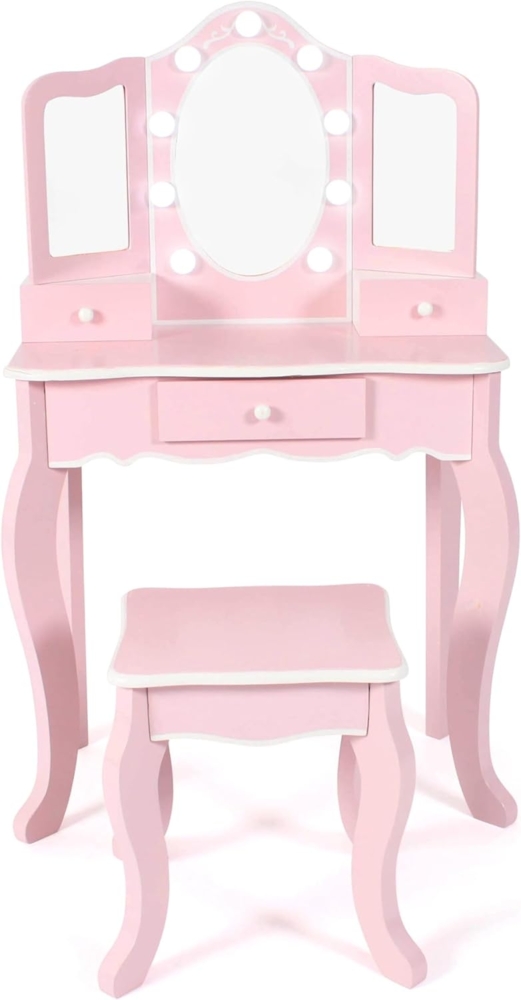 Bayer Chic 2000® Schminktisch Kinder mit LED Beleuchtung & Hocker – Bruchsichere Spiegel & Ausreichend Stauraum – Stabil & ideal für Kinder ab 3 Jahren, Rosa-Weiß Bild 1