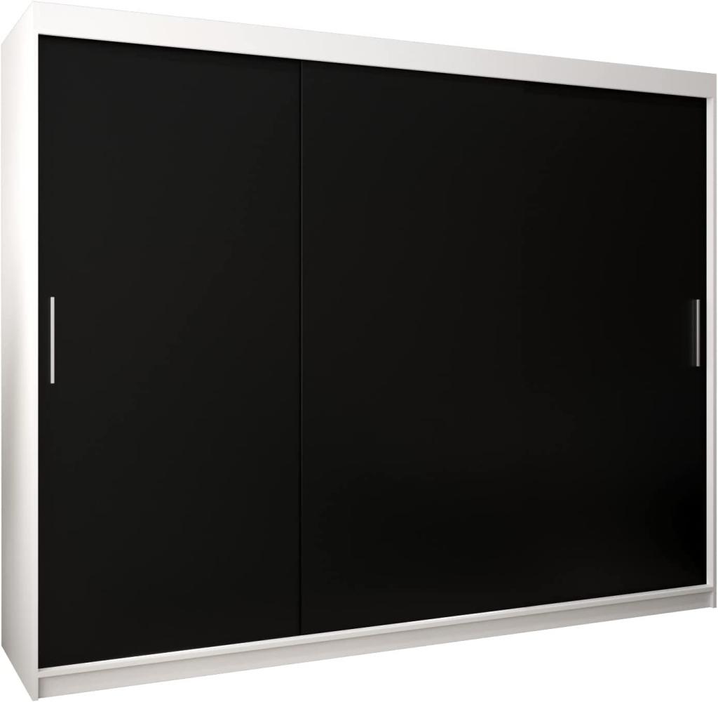 Schwebetürenschrank Tokyo 250 cm Kleiderschrank mit Kleiderstange und Einlegeboden Schlafzimmer- Wohnzimmerschrank Schiebetüren Modern Design (Weiß + Schwarz) Bild 1