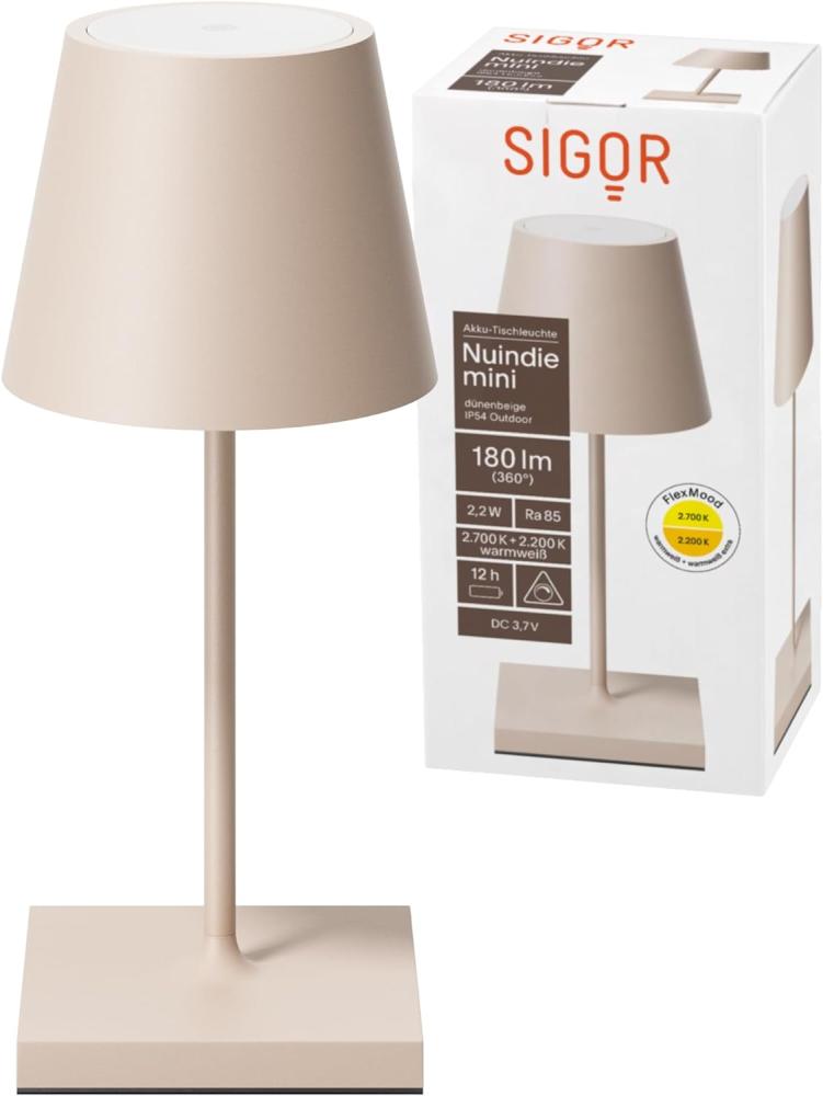 LED Tischleuchte, beige, Aluminium, Touchdimmer, Akku, H 25 cm Bild 1