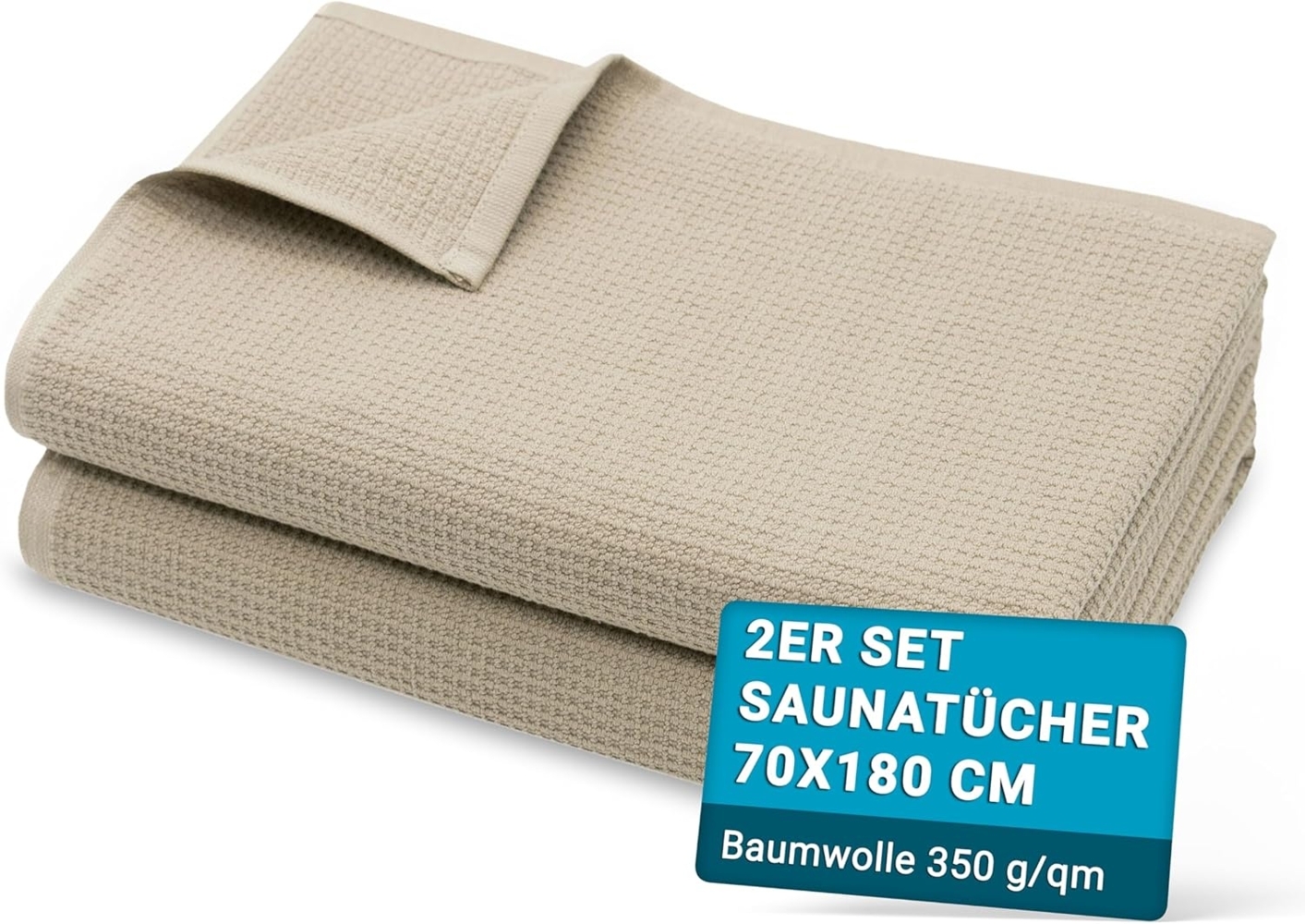 ZOLLNER Saunatuch, Double-Jersey (2-St), 70 x 180 cm, 100% Baumwolle, vom Hotelwäschespezialisten, Waffelpique Bild 1