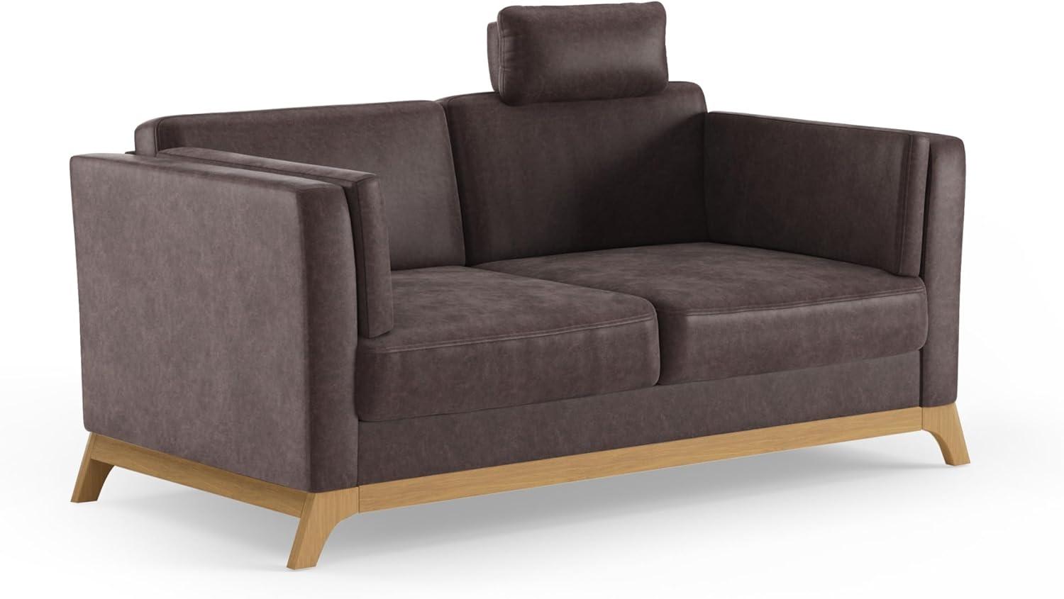 Cavadore 2,5er-Sofa Vida / 2,5-Sitzer Couch im trendigen Design mit massivem Holzrahmen in Eiche, Kopfstütze mit Kuschelkissen / 183 x 84 x 93 / Mikrofaser, Braun Bild 1