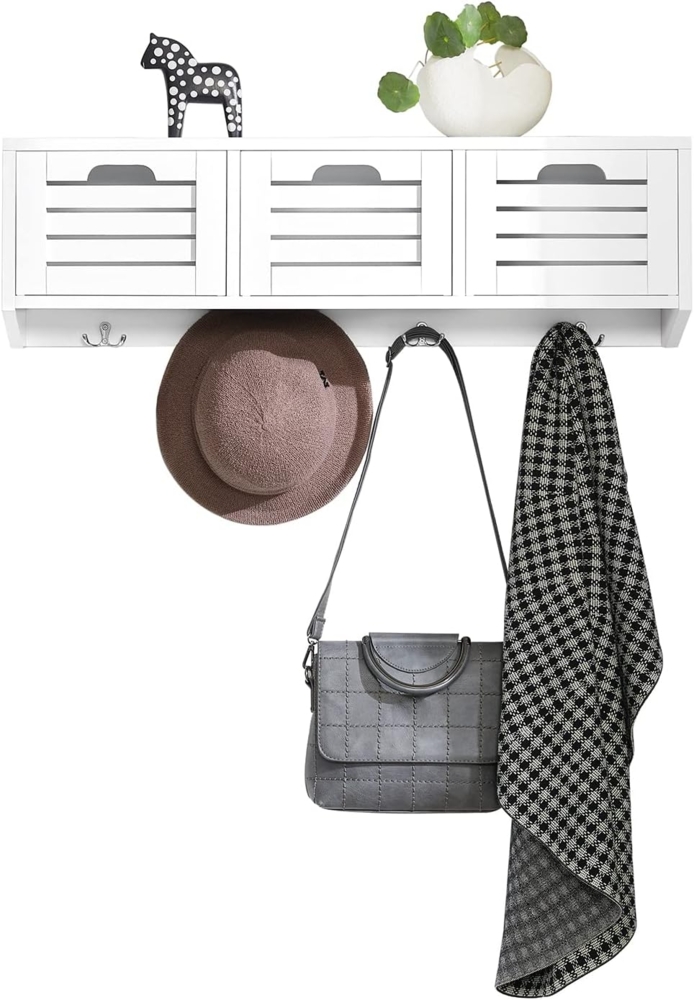 Wandgarderobe mit 3 Körben und 4 Haken MDF Weiß FHK19-W Bild 1
