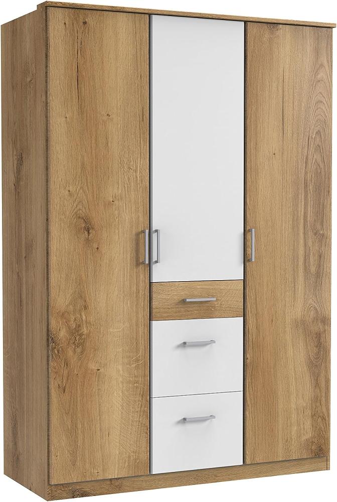 Wimex Kleiderschrank/ Drehtürenschrank Click, 3 Türen, 3 Schubladen, (B/H/T) 135 x 199 x 58 cm, Plankeneiche/ Absetzung Weiß Bild 1