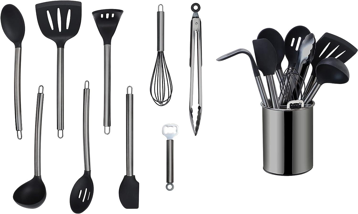 ECHTWERK Küchenorganizer-Set, (Set, 10-tlg), Kochbesteck mit Edelstahlgriff, Antihaft Silikon, Utensilienhalter Bild 1