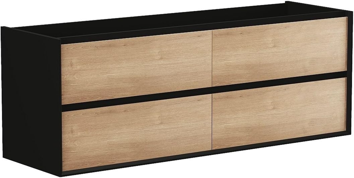 Vente-unique - Waschbeckenunterschrank hängend - Holzfarben hell & Schwarz - 150 cm - LANNICK Bild 1