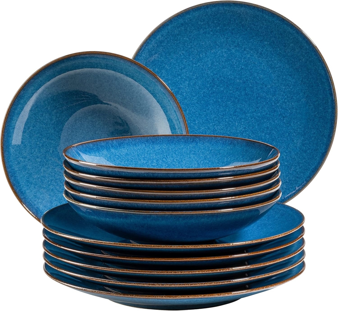 Mäser 931946 Tafelservice Ossia für 6 Personen, Steinzeug, blau (1 Set, 12-teilig) Bild 1