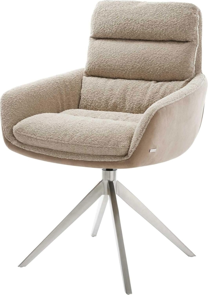 Drehstuhl Abelia-Flex mit Armlehnen Materialmix Schlamm Kreuzgestell breit Edelstahl 360° drehbar Wippfunktion Bild 1