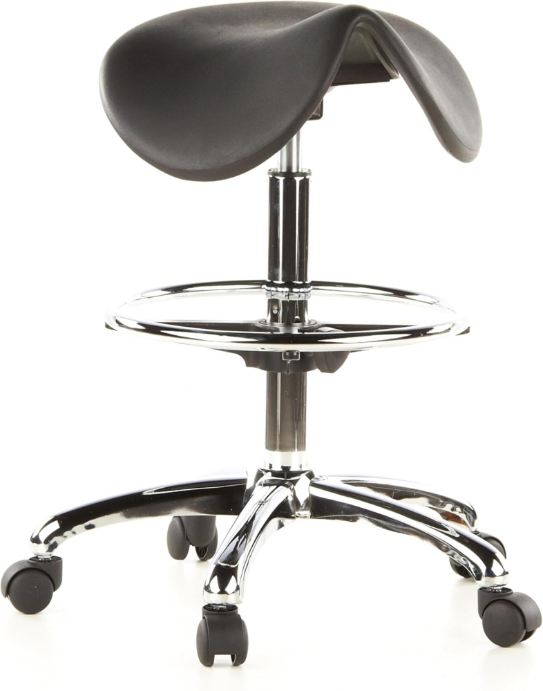 hjh OFFICE 665070 Arbeitshocker TOP Work 13 Hartschaum Schwarz Sattelhocker mit Fußring, pflegeleicht Bild 1