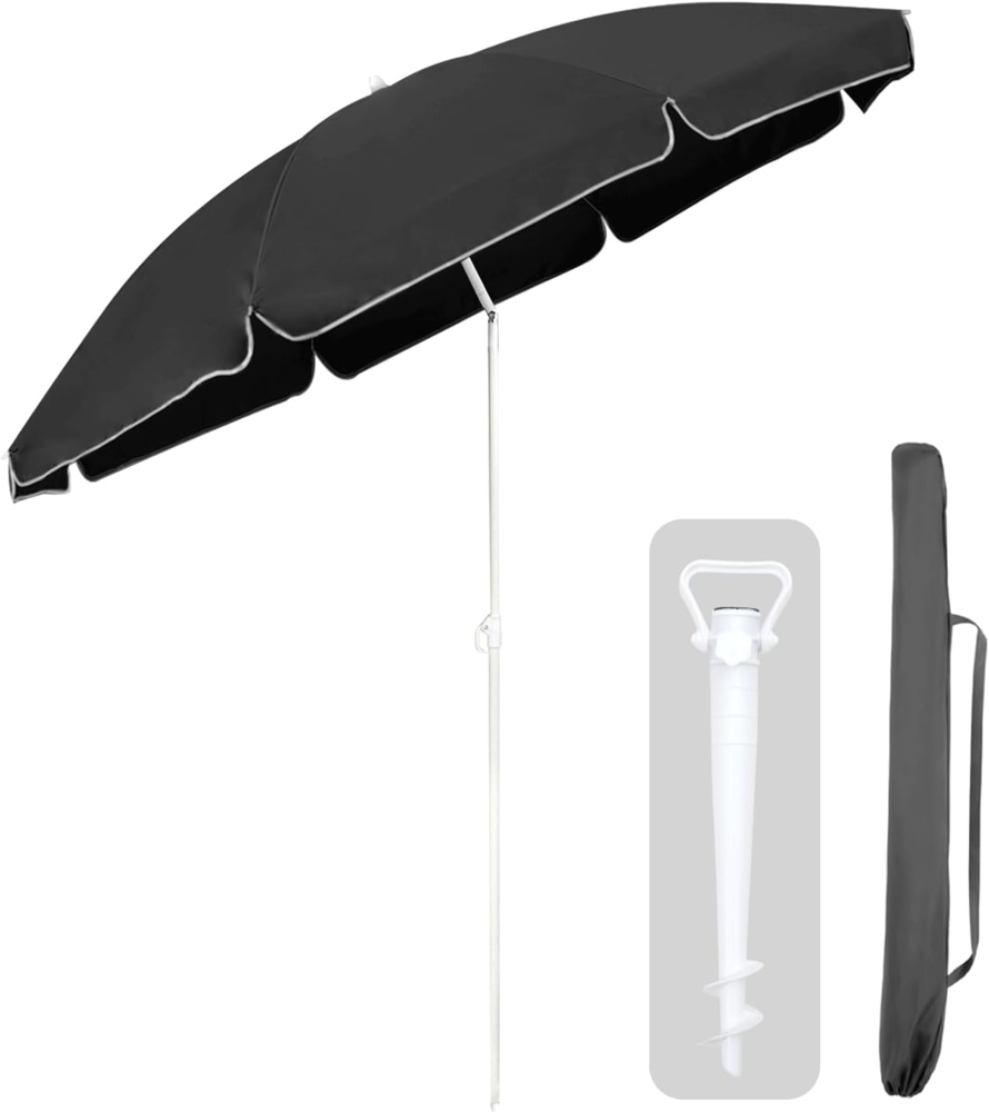 Sekey Sonnenschirm Ø 160 cm Rund Strandschirm Balkonschirm mit Tragetasch und Bodenhülse, LxB: 160x160 cm, 3-in-1 Sonnenschirm, Neigungswinkel und Höhe verstellbar,für Garten Bild 1