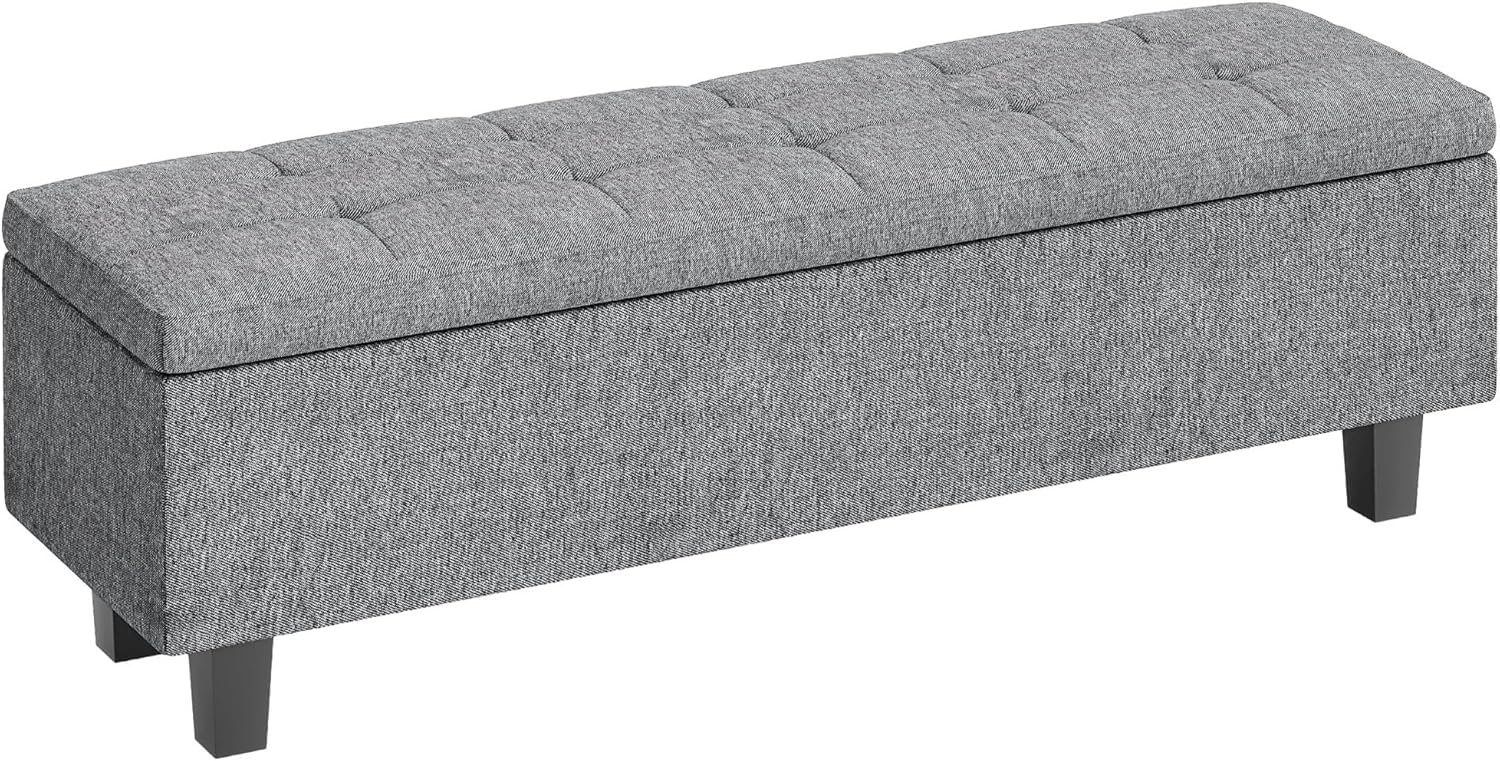 HOMCOM Polsterbank Sitzbank mit Stauraum, Leinenoptik, Holzbeine (Bettbank, 1-St, Truhebank), für Flur, Schlafzimmer, Wohnzimmer, 138 x 40 x 45 cm, Dunkelgrau Bild 1