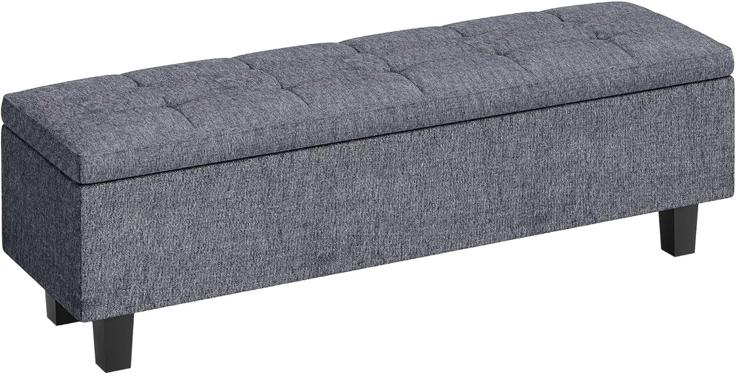 HOMCOM Polsterbank Sitzbank mit Stauraum, Leinenoptik, Holzbeine (Bettbank, 1-St, Truhebank), für Flur, Schlafzimmer, Wohnzimmer, 138 x 40 x 45 cm, Dunkelgrau Bild 1