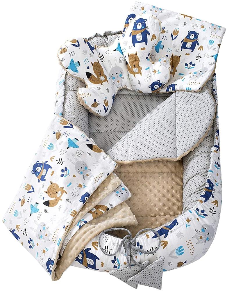 Medi Partners 5 teilig Babynestchen Set Babynest 100 x 60 x 15 herausnehmbarer Einsatz Bett Kuschelnest Krabbeldecke Babys Neugeborene 100% Baumwolle (Boho mit Beige Minky) Bild 1