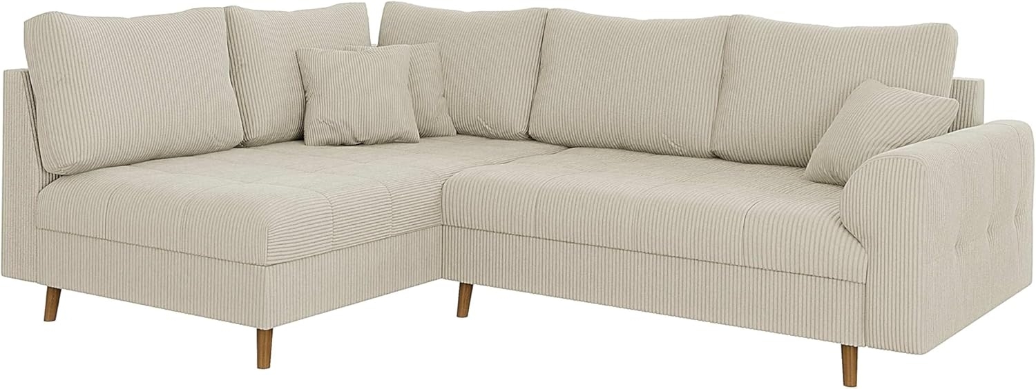 S-Style Möbel Ecksofa Zara mit Braun Holzfüßen im skandinavischen Stil aus Cord-Stoff, Ottomane links oder rechts bestellbar, mit Wellenfederung Bild 1