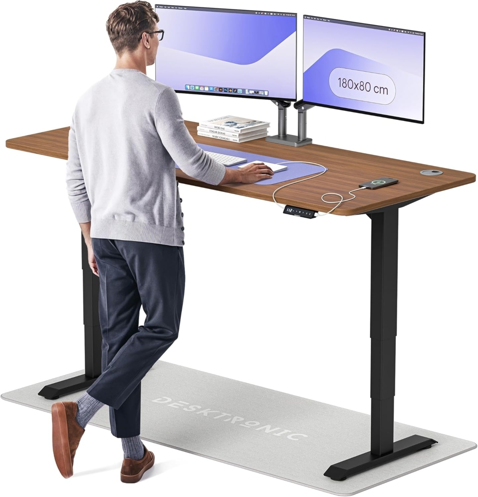 Höhenverstellbarer Schreibtisch - Höhenverstellbar Elektrisch mit Flüsterleisem Dual-Motor & Touchscreen - Hohe Tragfähigkeit - Stehtisch von Desktronic, Schwarz + Nussbaum, 180x80 cm Bild 1